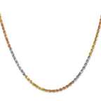 14K Tri-colored 24 inch 2.5mm Diamond-cut Rope with Lobster Clasp Chain