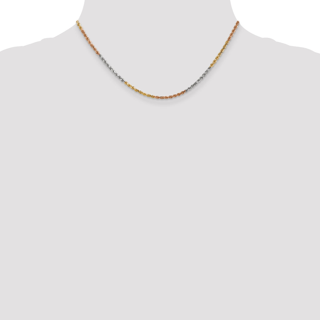14K Tri-colored 16 inch 2.5mm Diamond-cut Rope with Lobster Clasp Chain