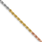 14K Tri-colored 24 inch 2.5mm Diamond-cut Rope with Lobster Clasp Chain
