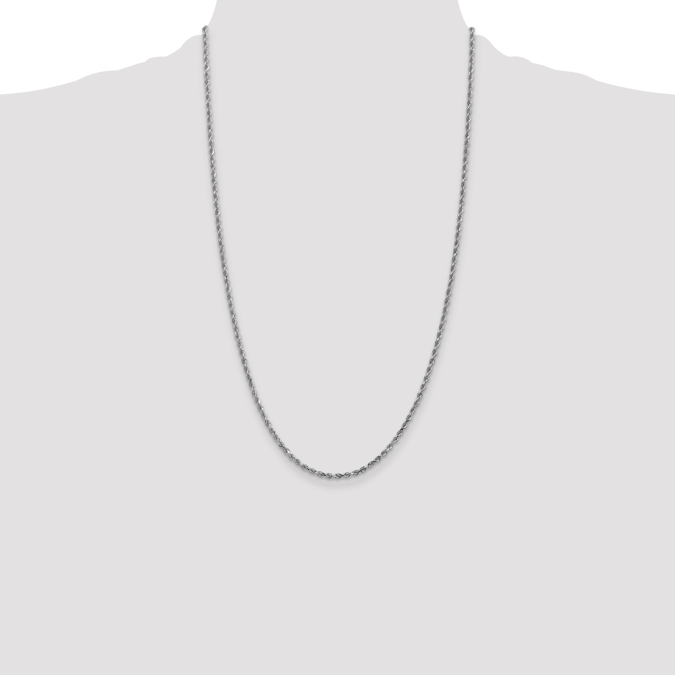 14K White Gold 26 inch 2.25mm Diamond-cut Rope with Lobster Clasp Chain
