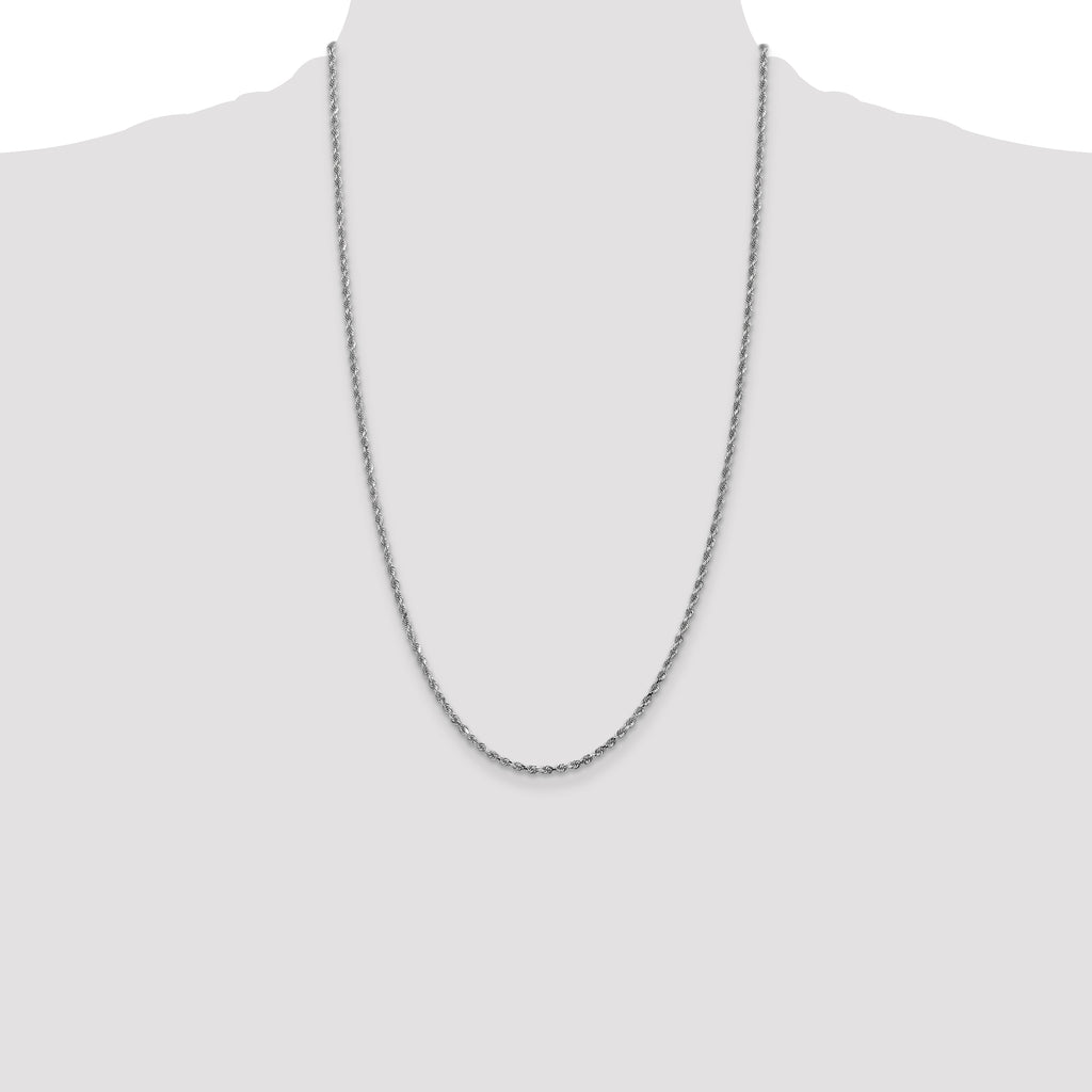 14K White Gold 26 inch 2.25mm Diamond-cut Rope with Lobster Clasp Chain