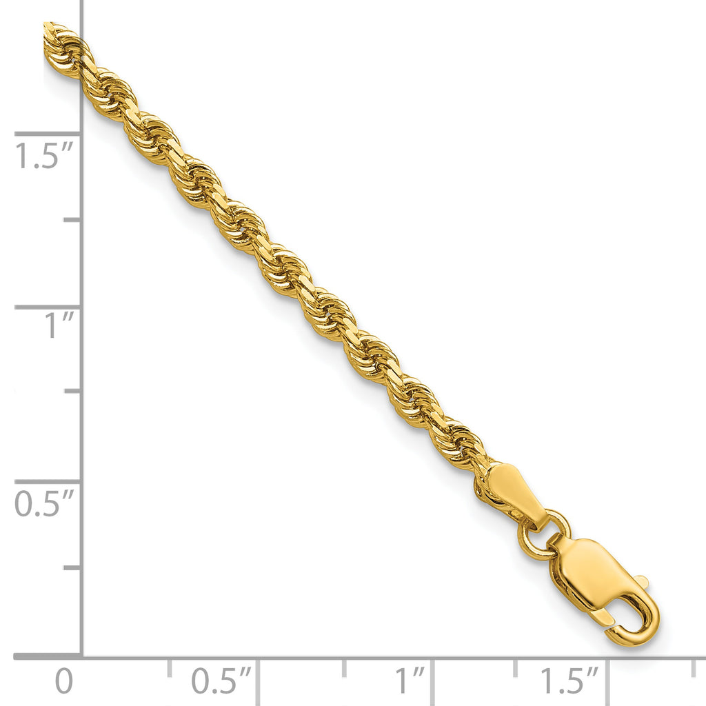 14K 9 inch 2.75mm Diamond-cut Rope with Lobster Clasp Chain