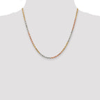 14K Tri-colored 20 inch 2.9mm Diamond-cut Rope with Lobster Clasp Chain