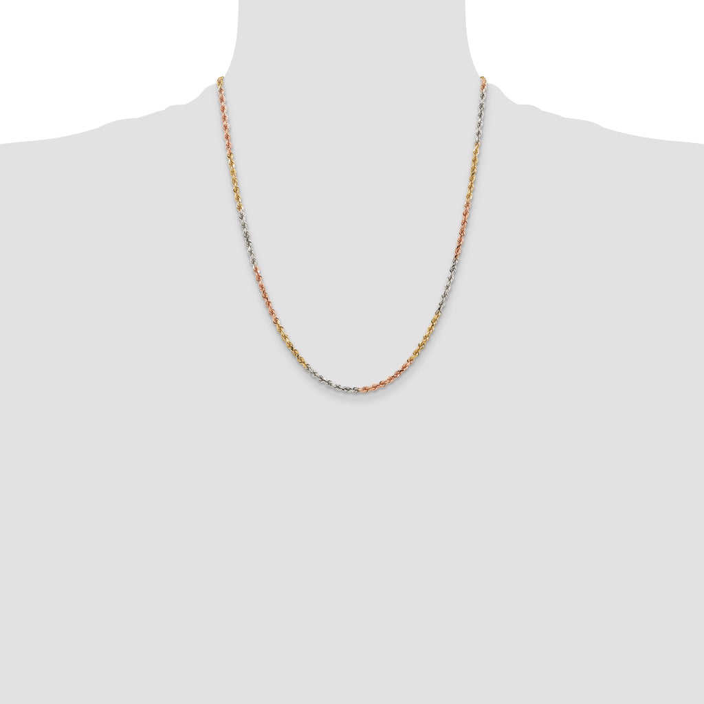 14k Tri-Color 2.9mm D/C Rope Chain