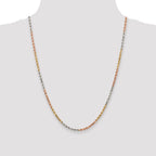 14K Tri-colored 24 inch 2.9mm Diamond-cut Rope with Lobster Clasp Chain