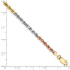 14K Tri-colored 8 inch 2.9mm Diamond-cut Rope with Lobster Clasp Chain