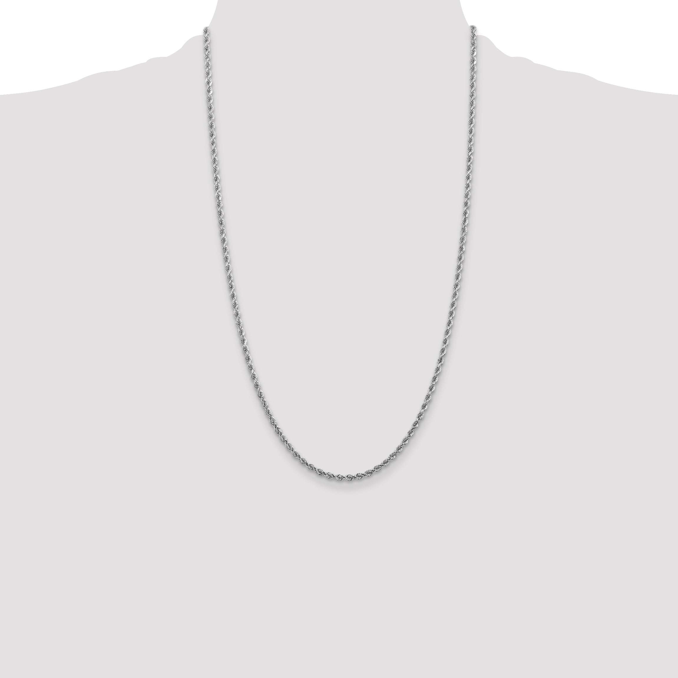 14K White Gold 26 inch 2.75mm Diamond-cut Rope with Lobster Clasp Chain