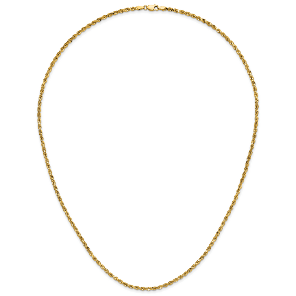 14K 24 inch 3mm Diamond-cut Rope with Lobster Clasp Chain