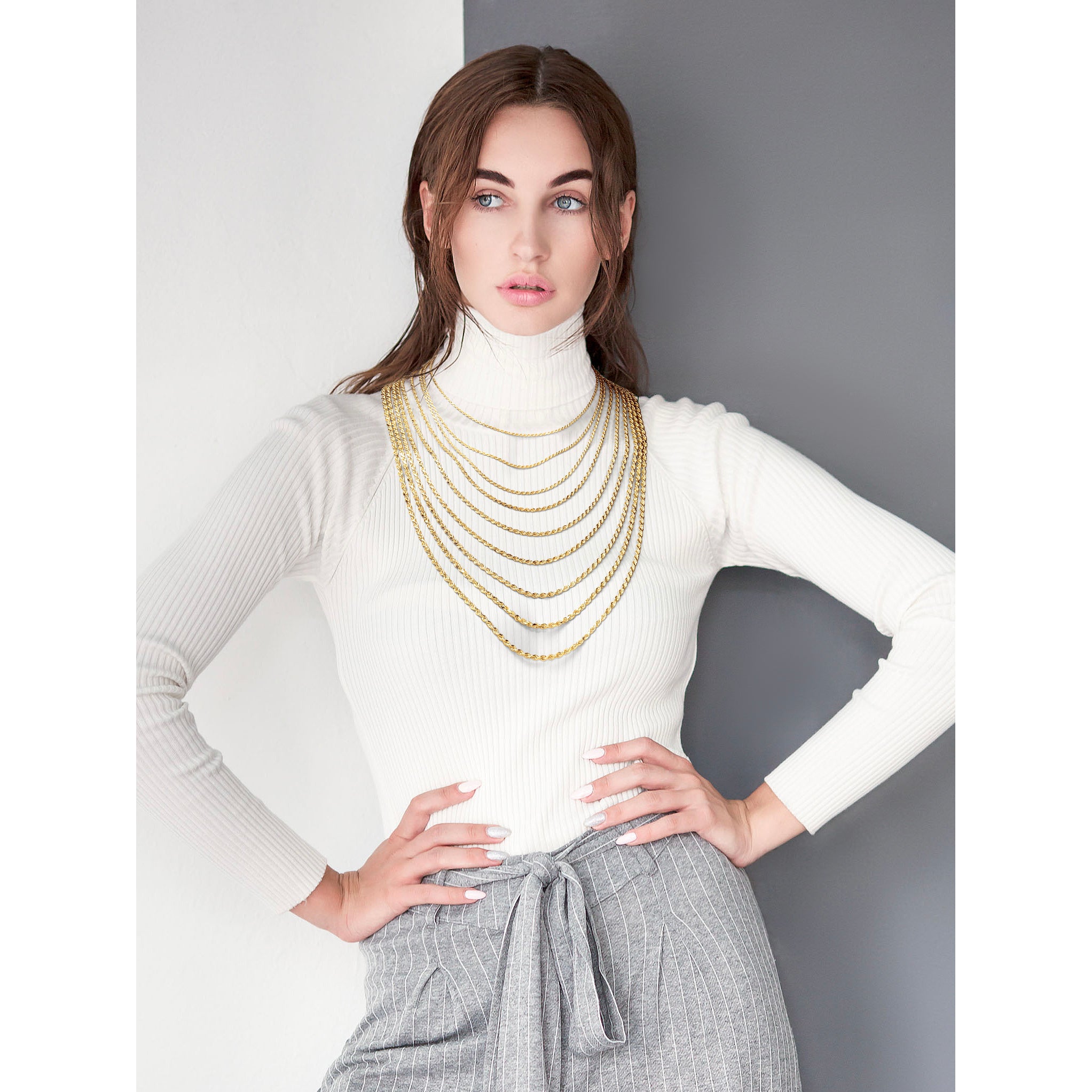 14K 28 inch 3.5mm Diamond-cut Rope with Lobster Clasp Chain