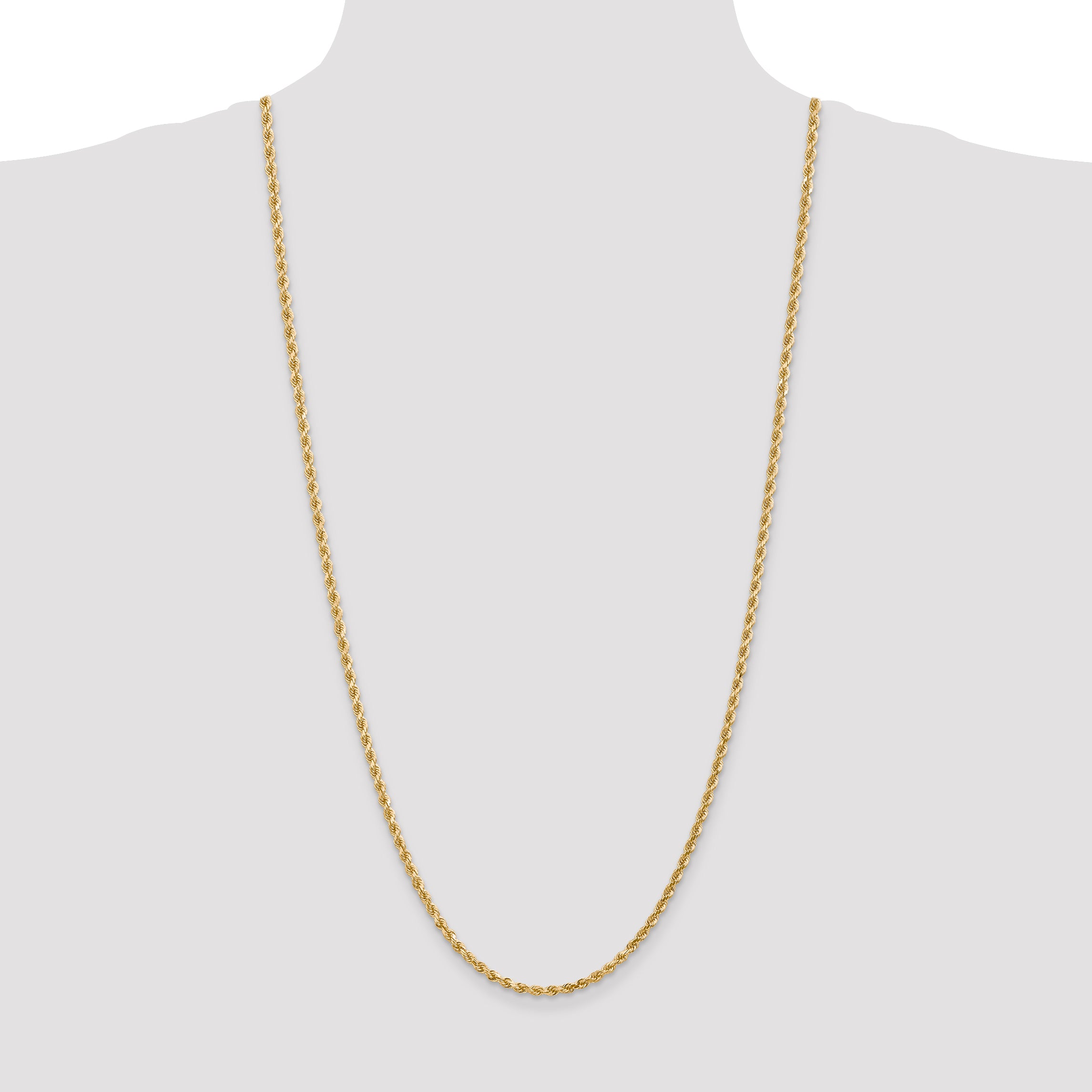 14K 30 inch 3mm Diamond-cut Rope with Lobster Clasp Chain