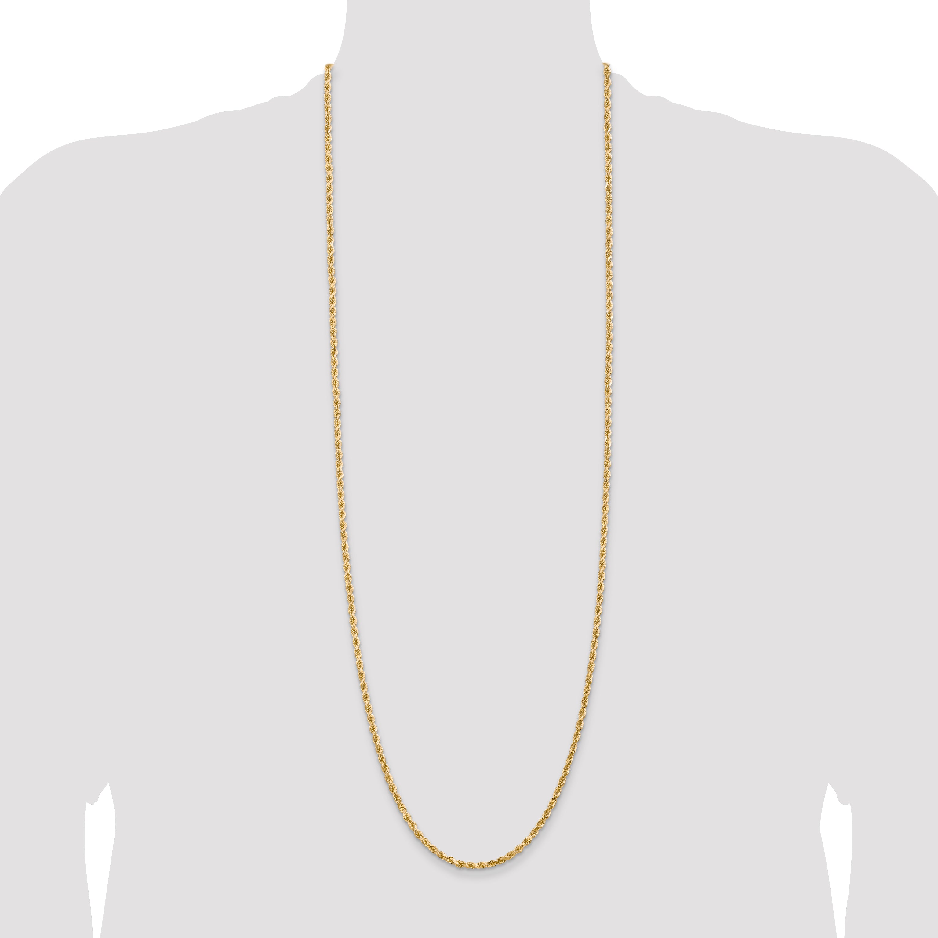 14K 36 inch 3mm Diamond-cut Rope with Lobster Clasp Chain