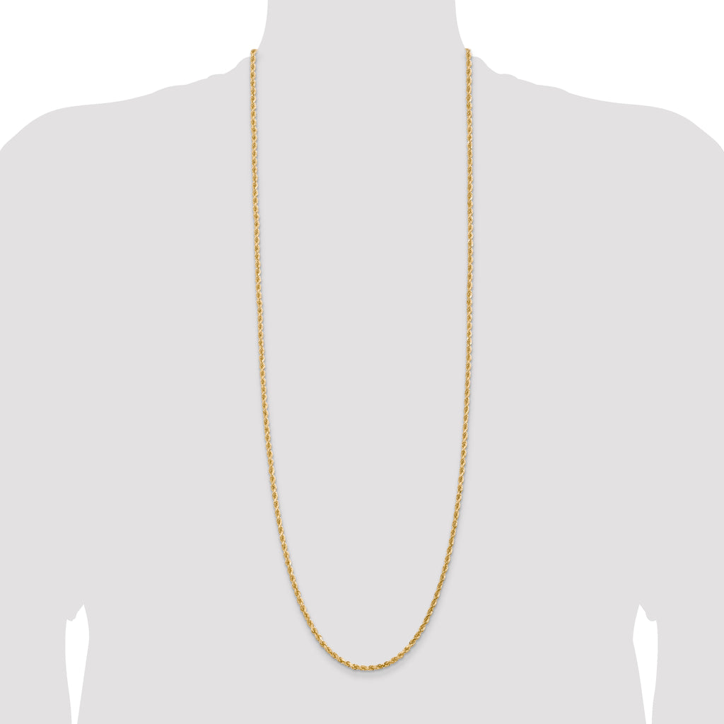 14K 36 inch 3mm Diamond-cut Rope with Lobster Clasp Chain