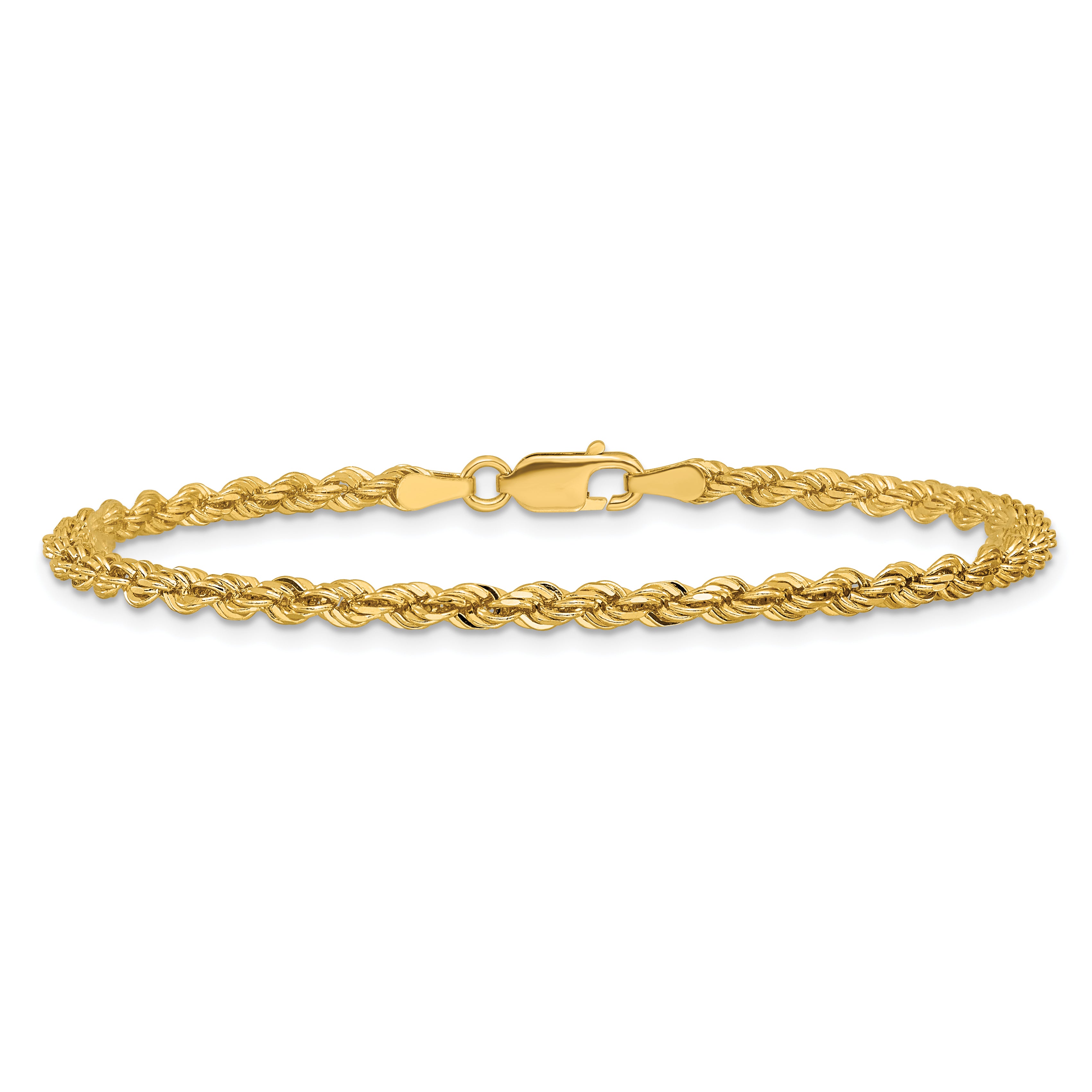 14K 8 inch 3mm Diamond-cut Rope with Lobster Clasp Chain