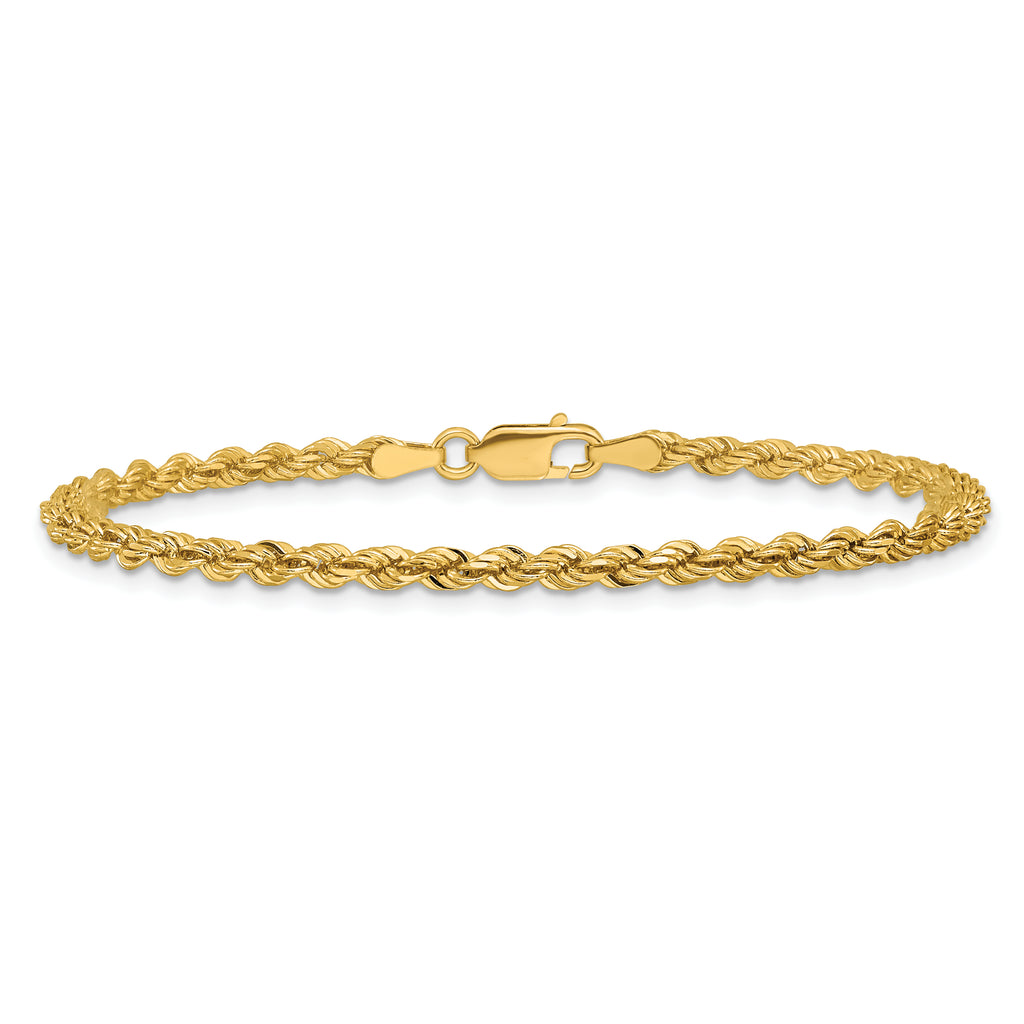 14K 8 inch 3mm Diamond-cut Rope with Lobster Clasp Chain