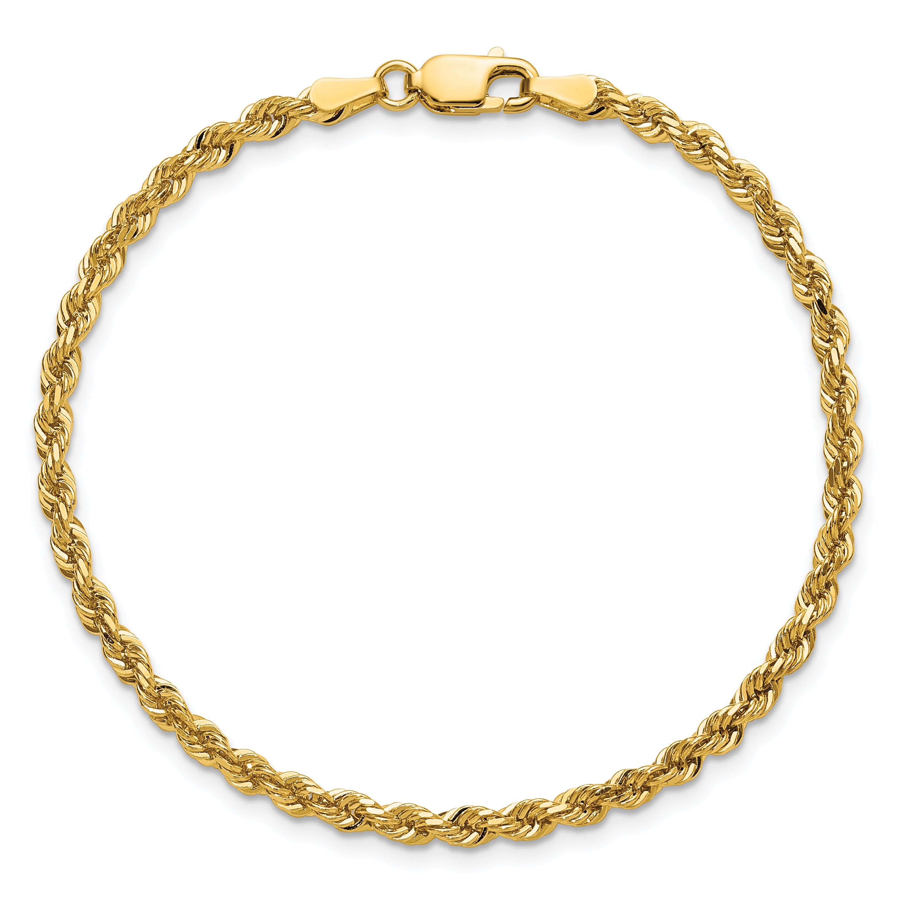 14K 9 inch 3mm Diamond-cut Rope with Lobster Clasp Chain