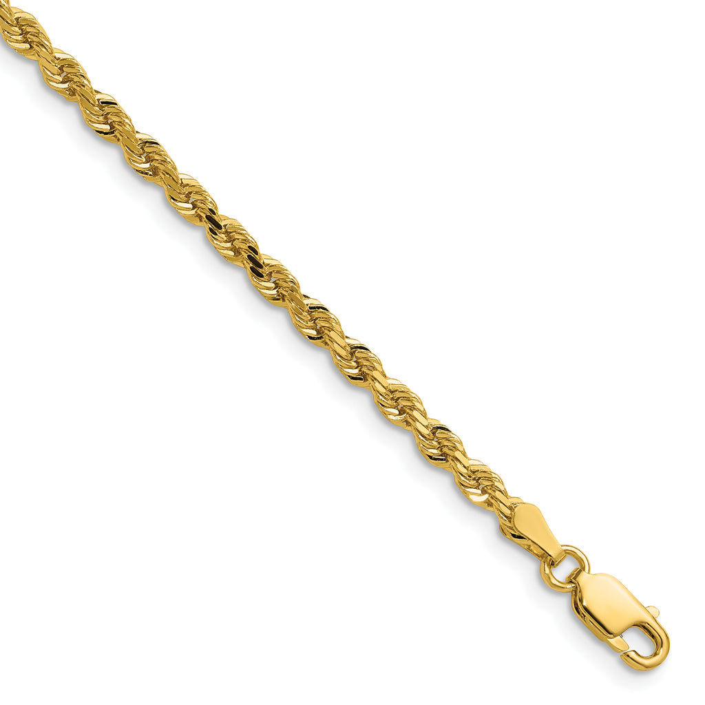 14K 36 inch 3mm Diamond-cut Rope with Lobster Clasp Chain