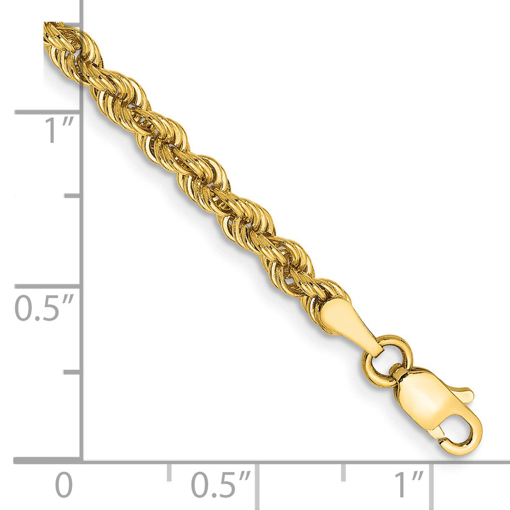 14K 9 inch 3mm Regular Rope with Lobster Clasp Chain