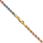14K Tri-colored 24 inch 3mm Diamond-cut Rope with Lobster Clasp Chain