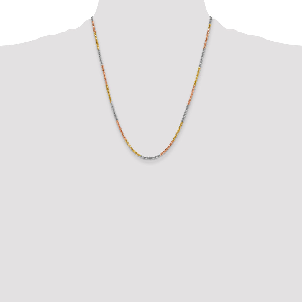 14k Tri-Color 3mm D/C Rope Chain