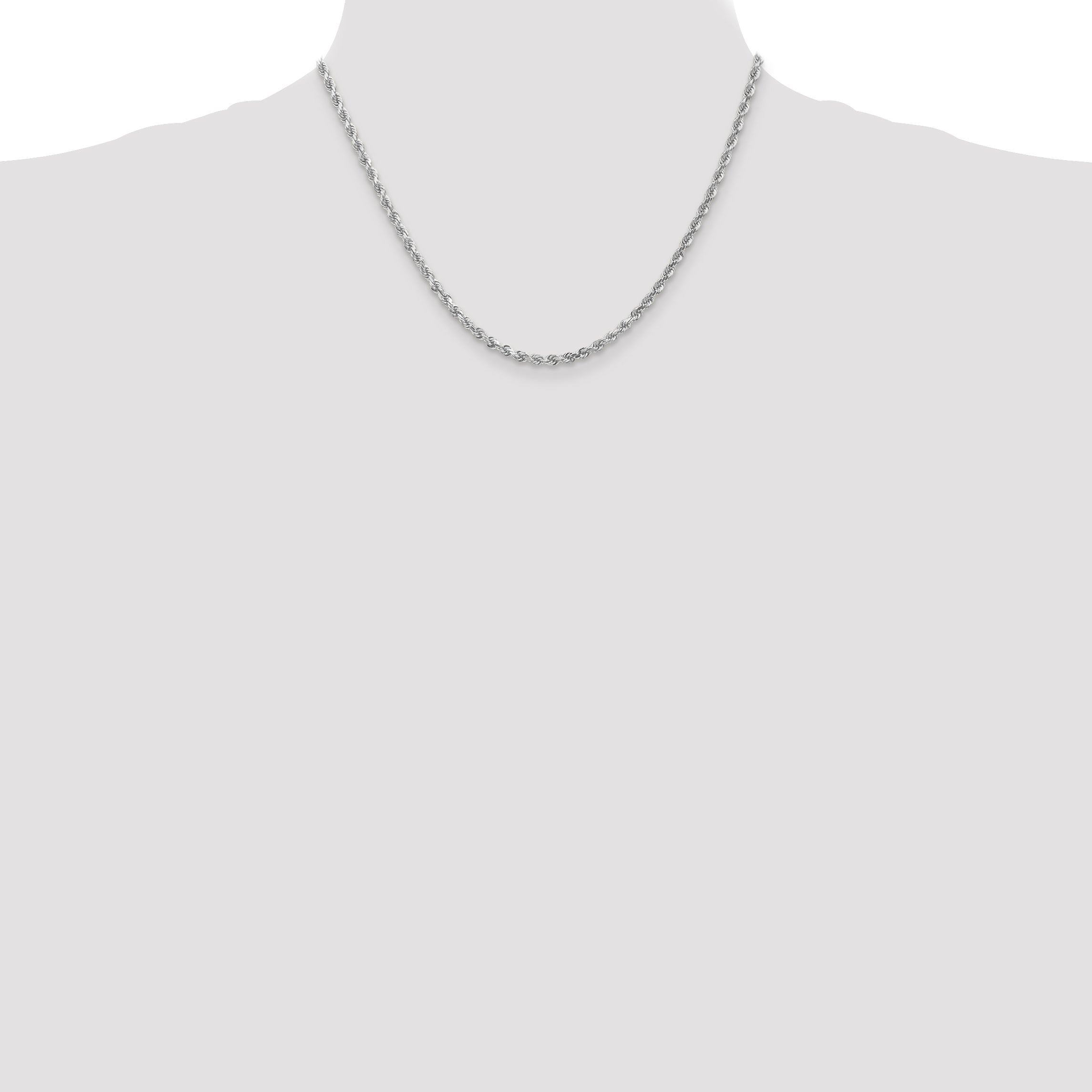 14K White Gold 18 inch 3mm Diamond-cut Rope with Lobster Clasp Chain