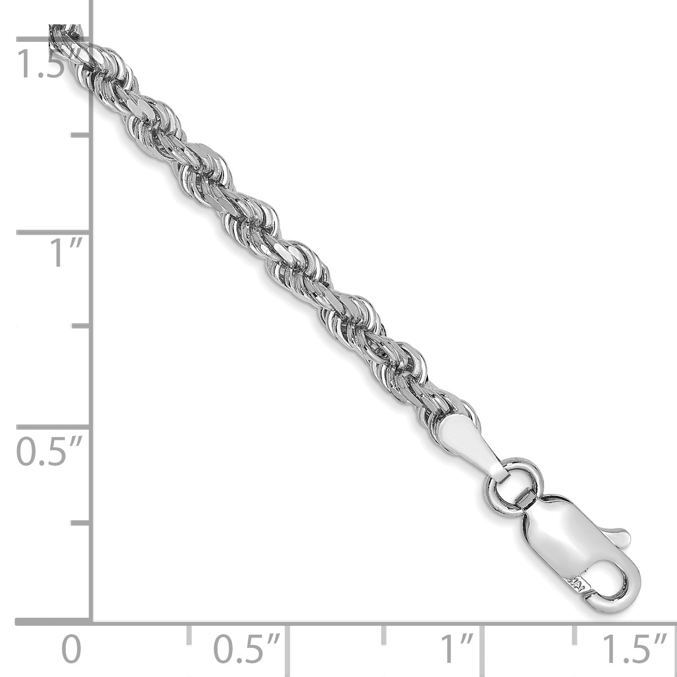 10k White Gold 3mm Diamond-cut Rope Chain