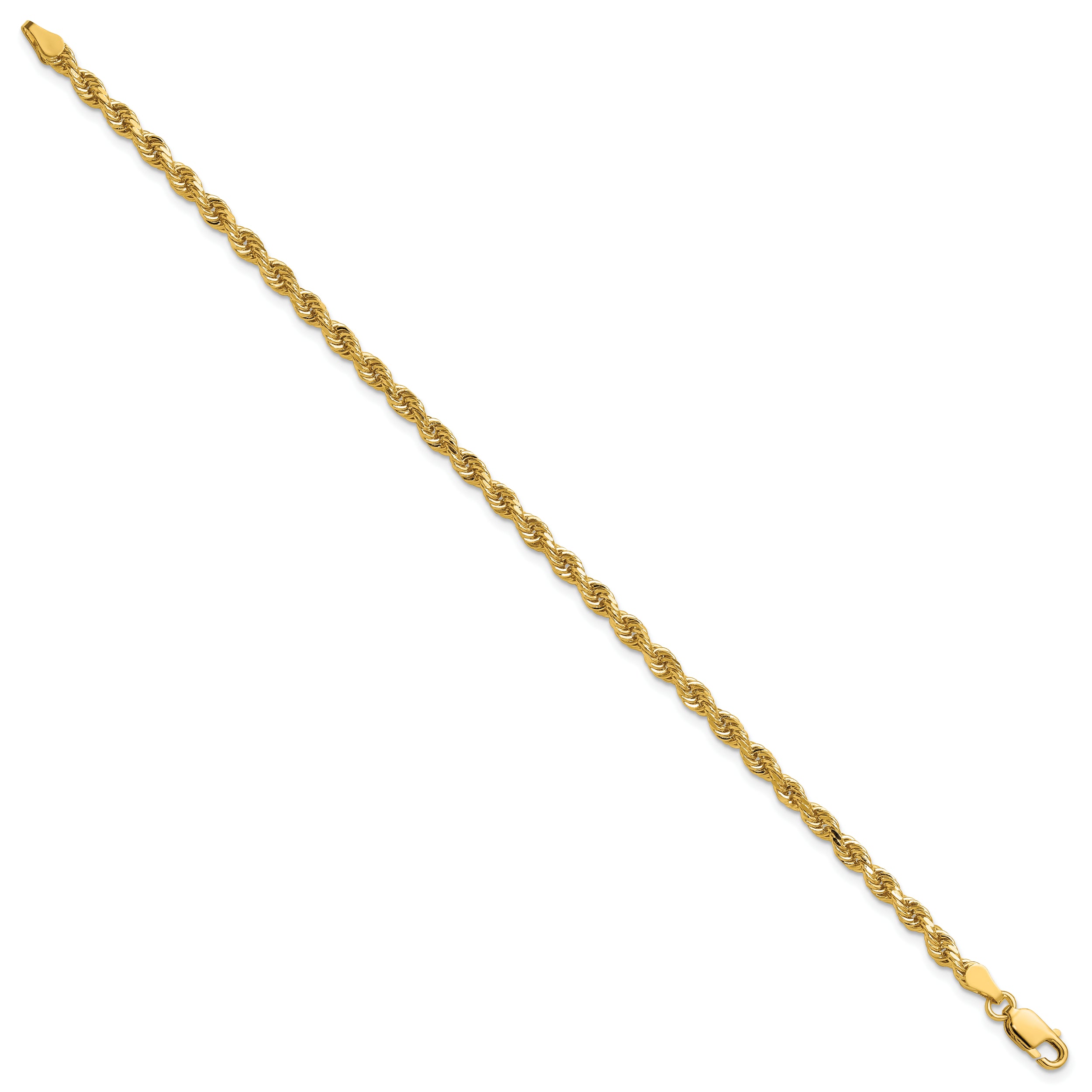 14K 9 inch 3.25mm Diamond-cut Rope with Lobster Clasp Chain