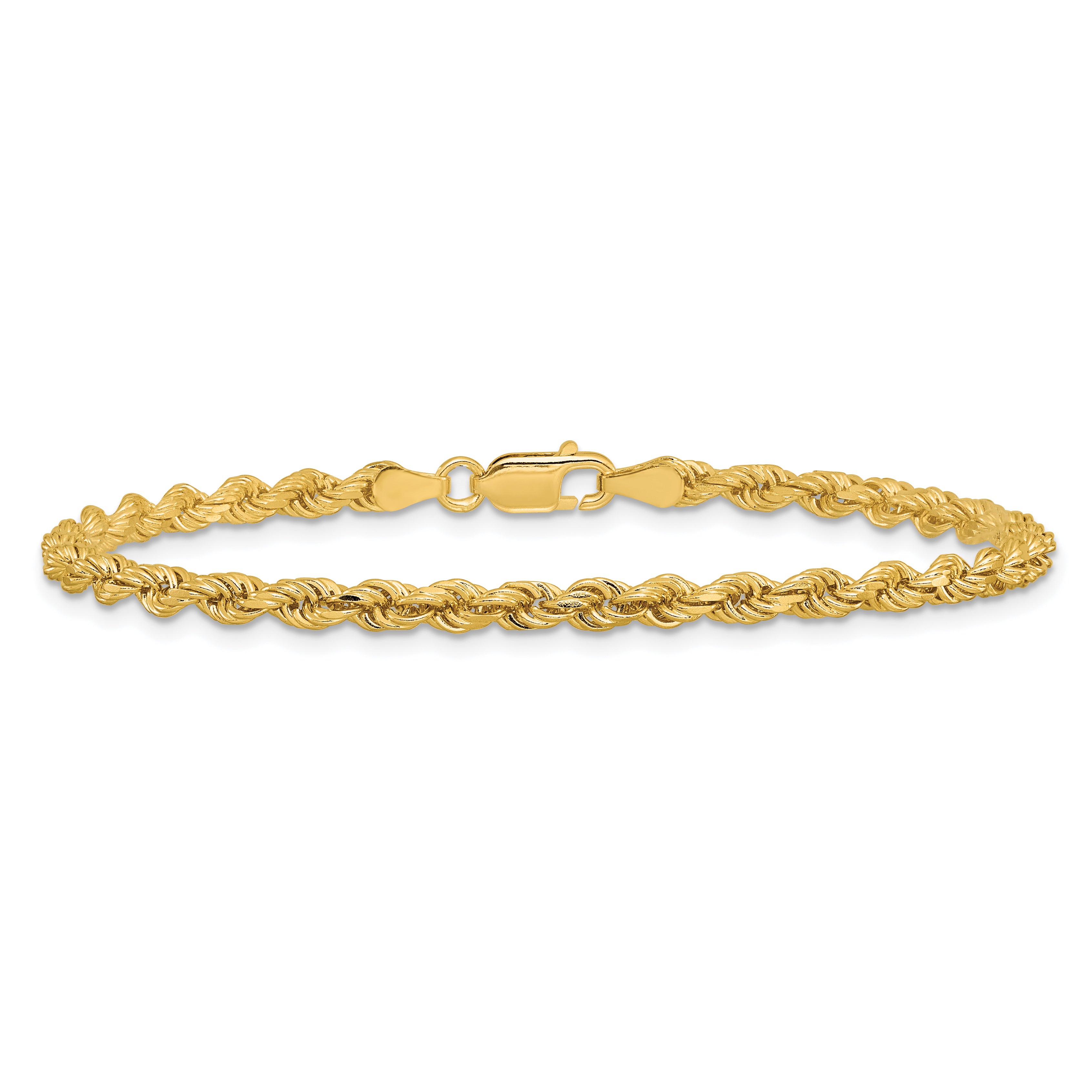 14K 9 inch 3.25mm Diamond-cut Rope with Lobster Clasp Chain