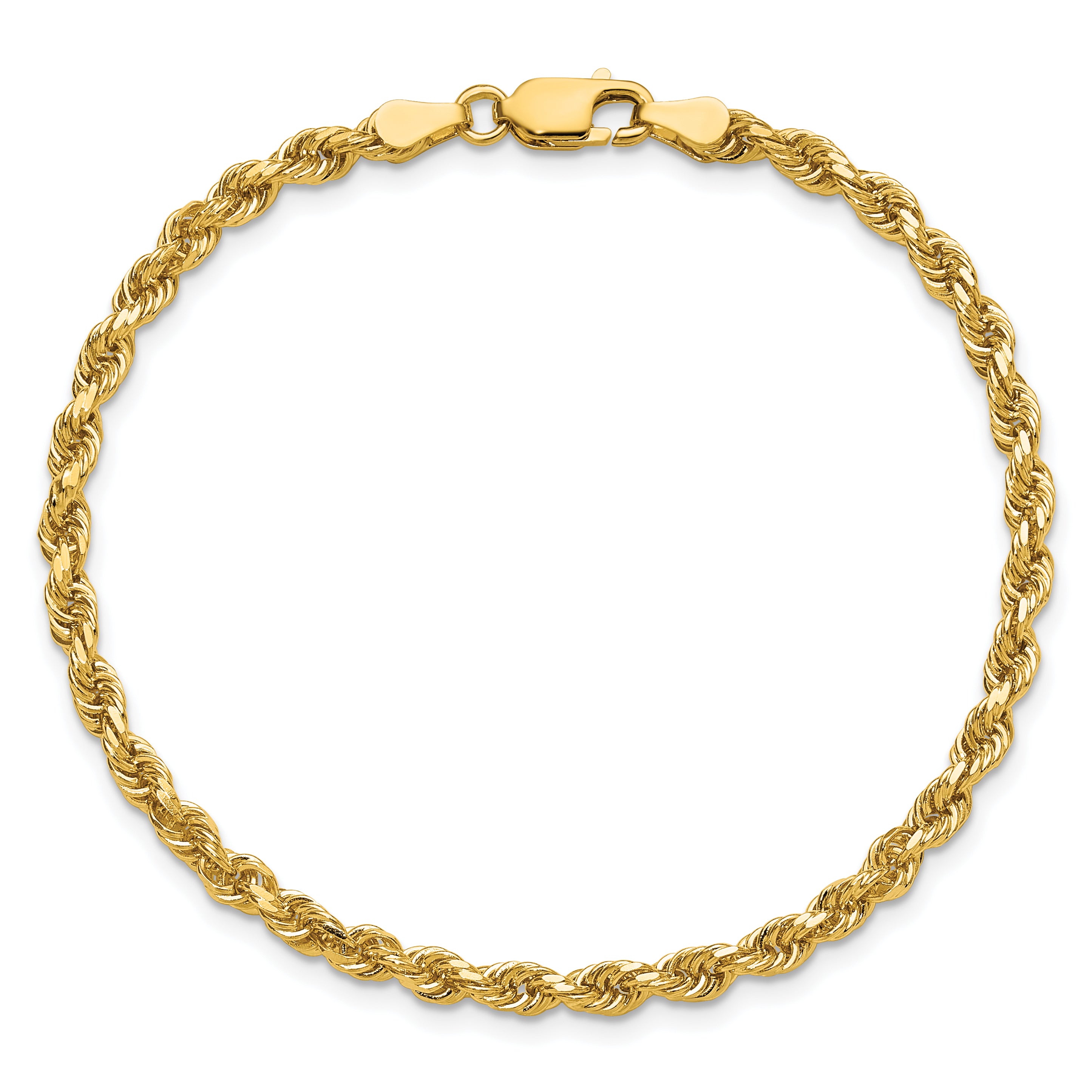 14K 9 inch 3.25mm Diamond-cut Rope with Lobster Clasp Chain