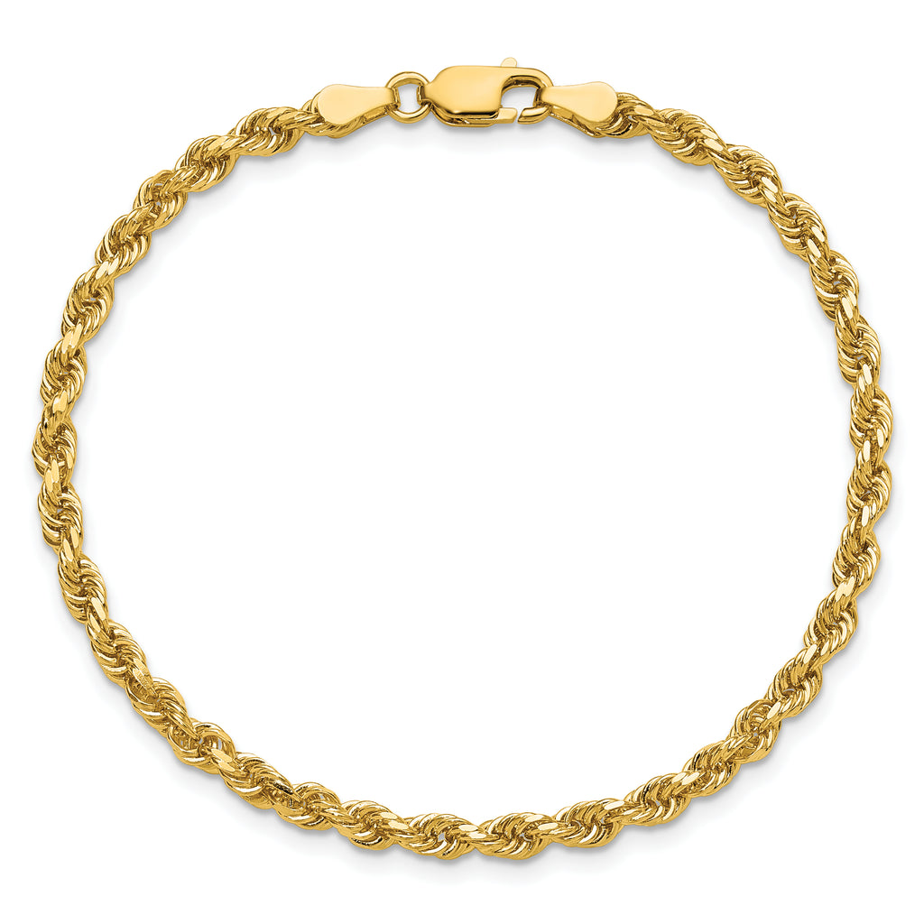 14K 9 inch 3.25mm Diamond-cut Rope with Lobster Clasp Chain