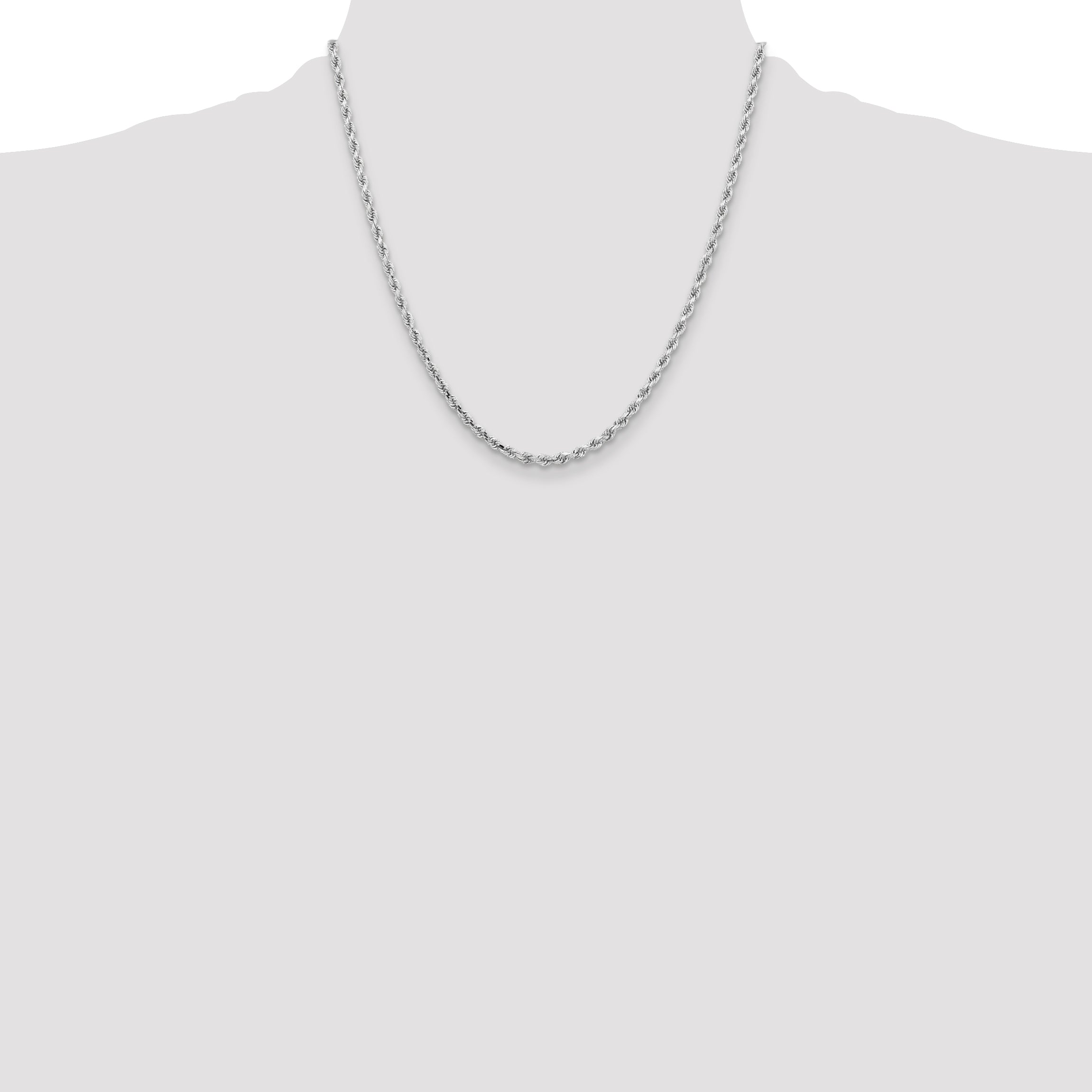10k White Gold 3.25mm Diamond-cut Rope Chain