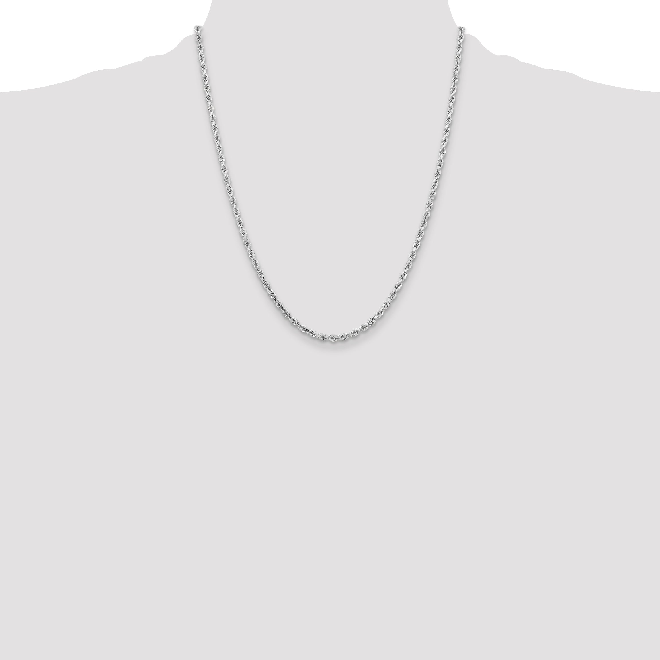 10k White Gold 3.25mm Diamond-cut Rope Chain