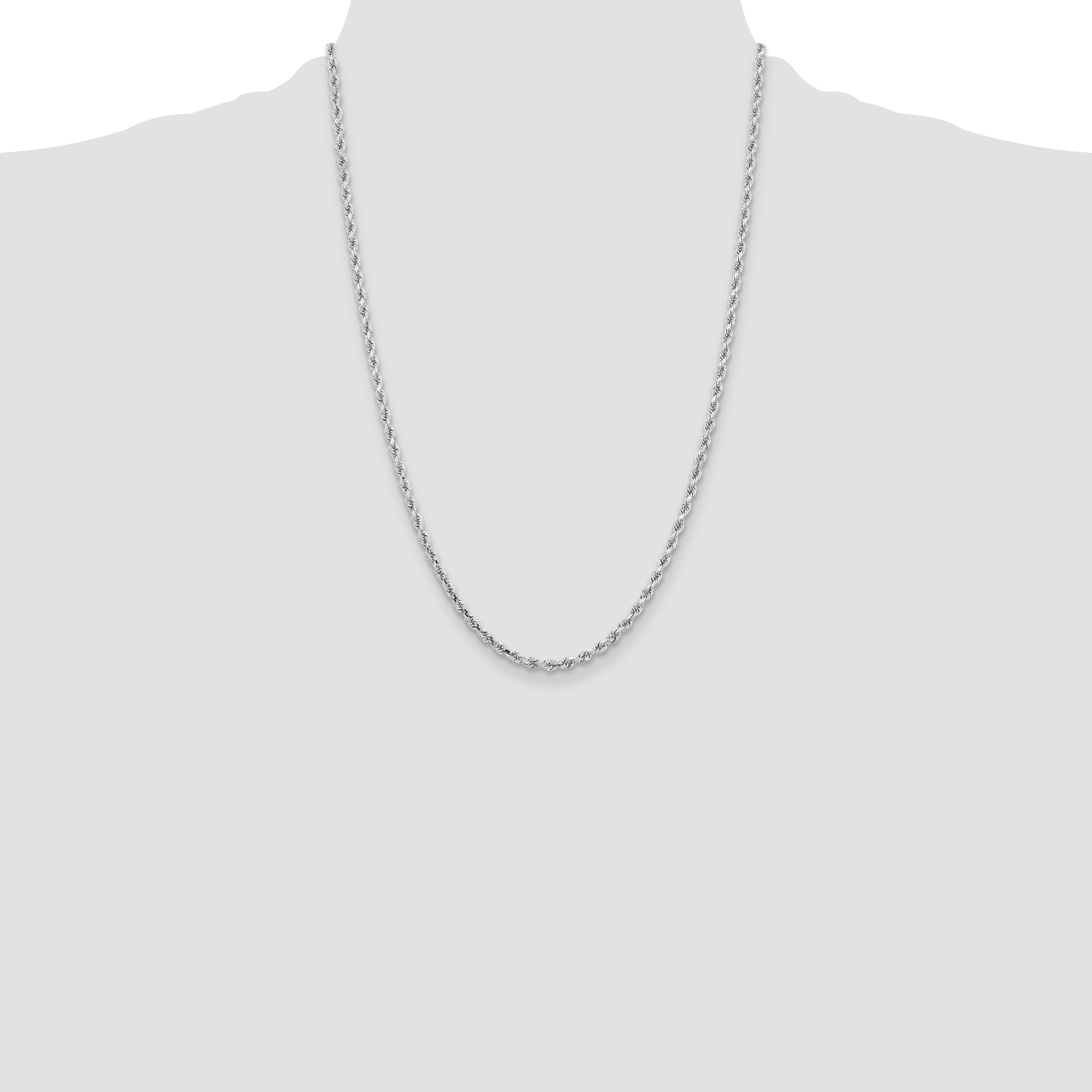 10k White Gold 3.25mm Diamond-cut Rope Chain
