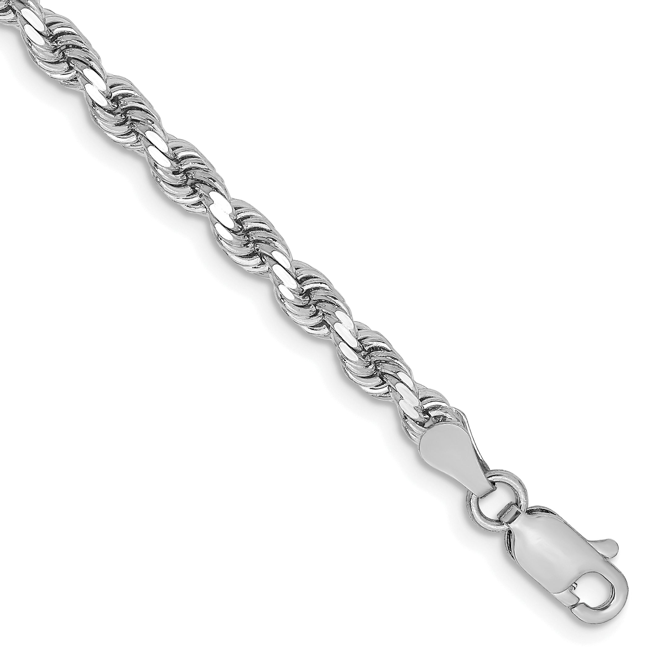 14K White Gold Solid Diamond-Cut Rope Chain Necklace 3.25mm