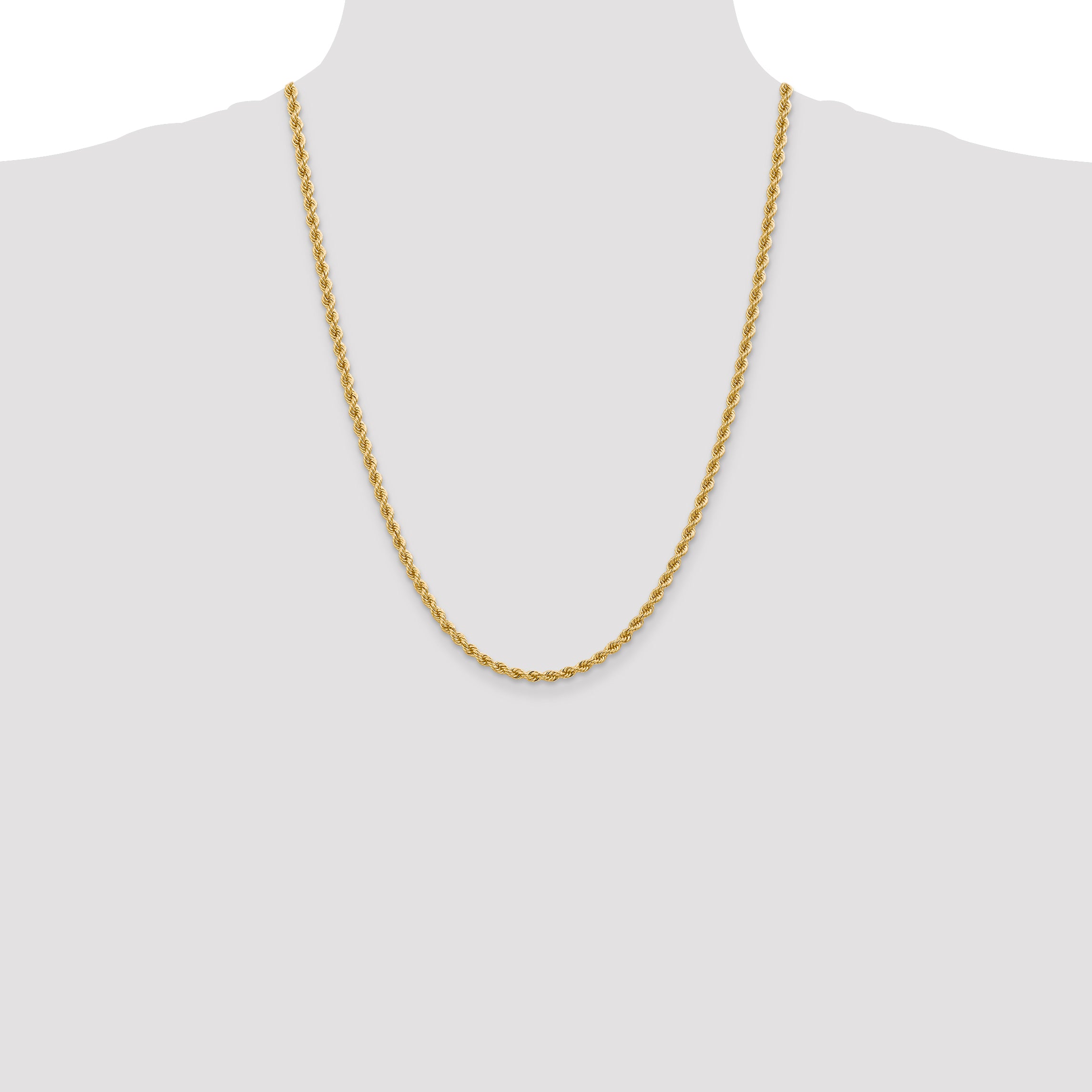 14K 24 inch 3.65mm Regular Rope with Lobster Clasp Chain