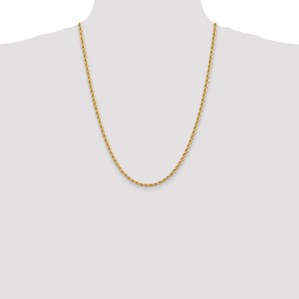 14K 24 inch 3.65mm Regular Rope with Lobster Clasp Chain
