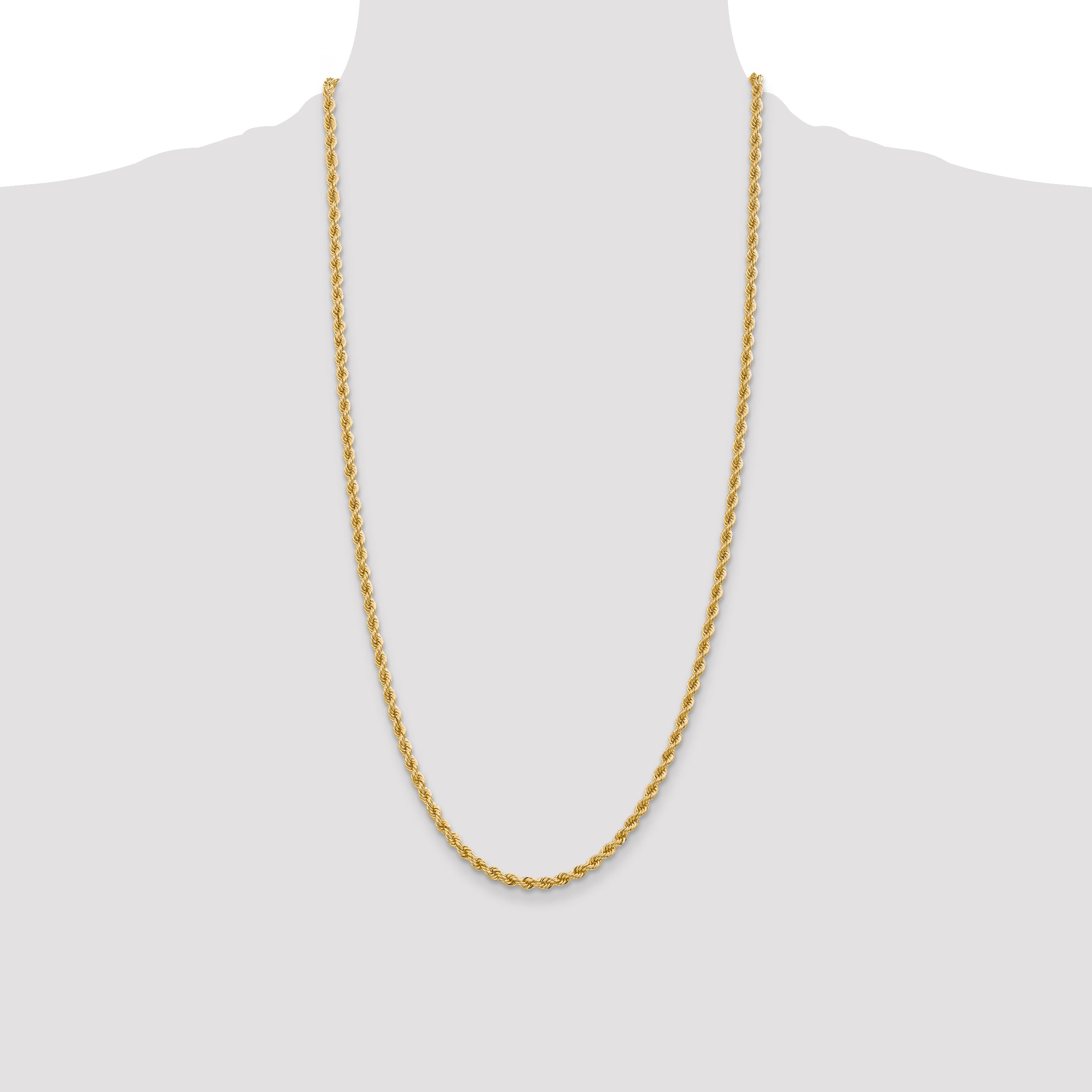 14K 28 inch 3.65mm Regular Rope with Lobster Clasp Chain