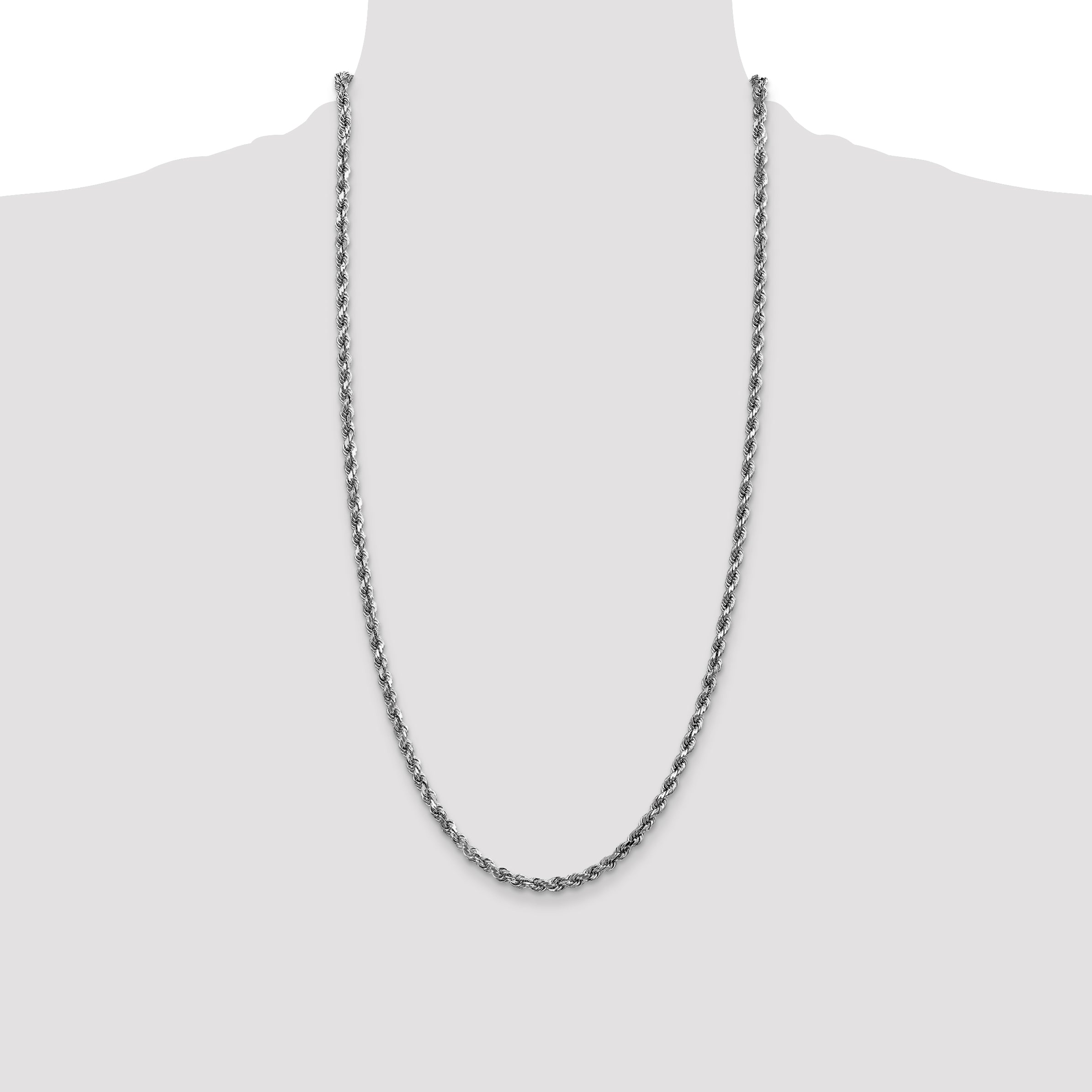 14K White Gold 28 inch 3.5mm Diamond-cut Rope with Lobster Clasp Chain