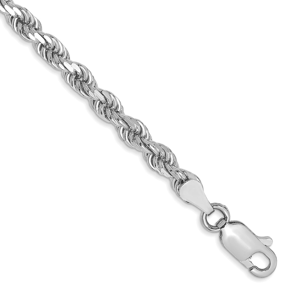 14K White Gold Solid Diamond-Cut Rope Chain Necklace 3.5mm