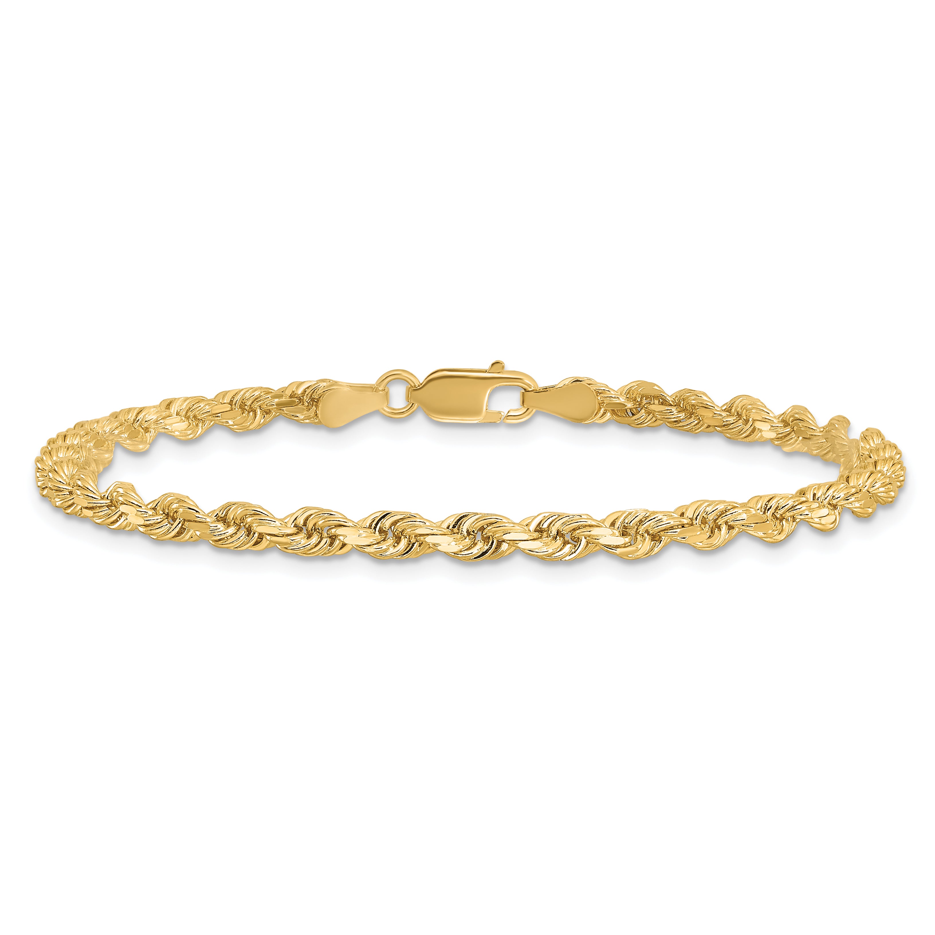 14K 8 inch 3.5mm Diamond-cut Rope with Lobster Clasp Chain
