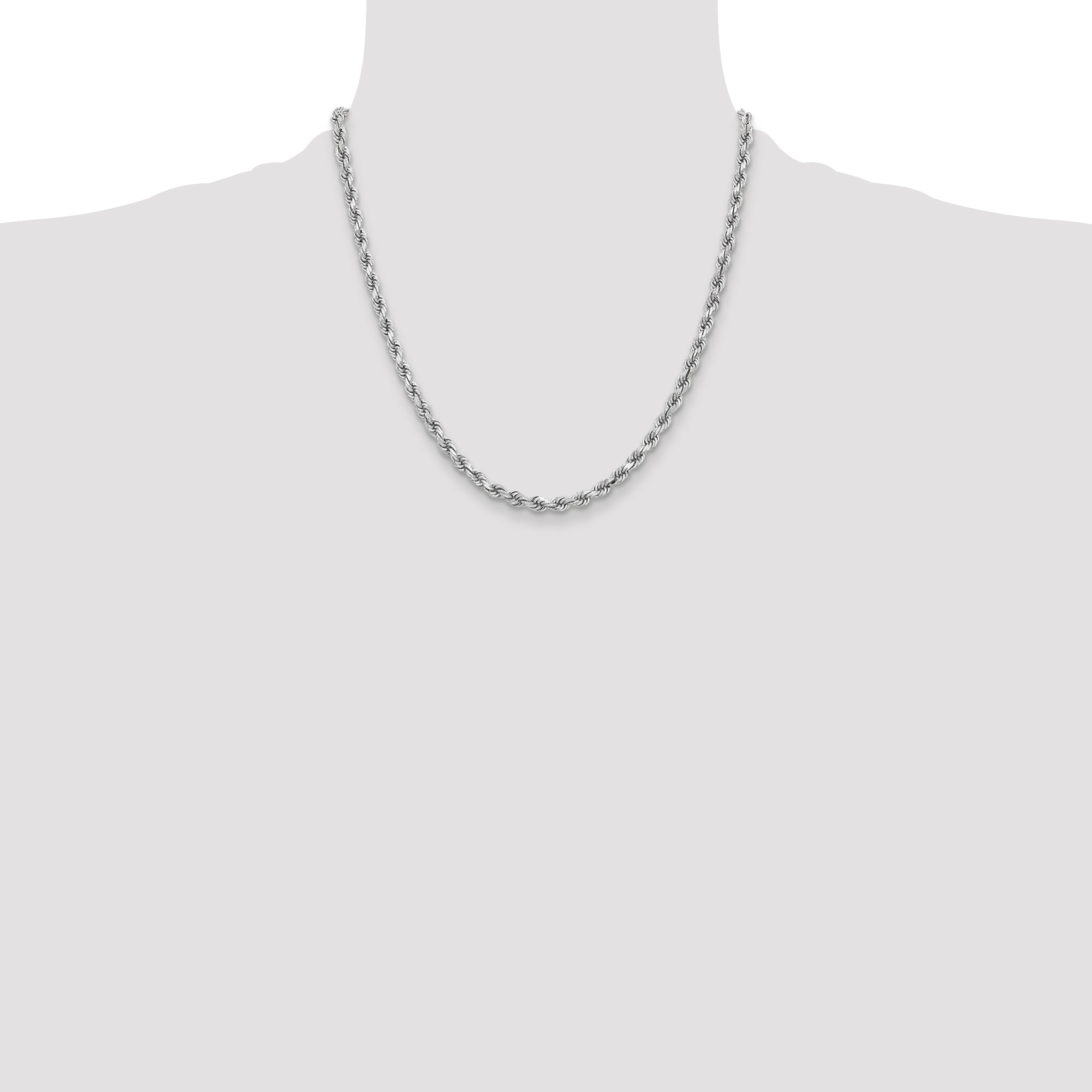 14K White Gold 20 inch 3.75mm Diamond-cut Rope with Lobster Clasp Chain