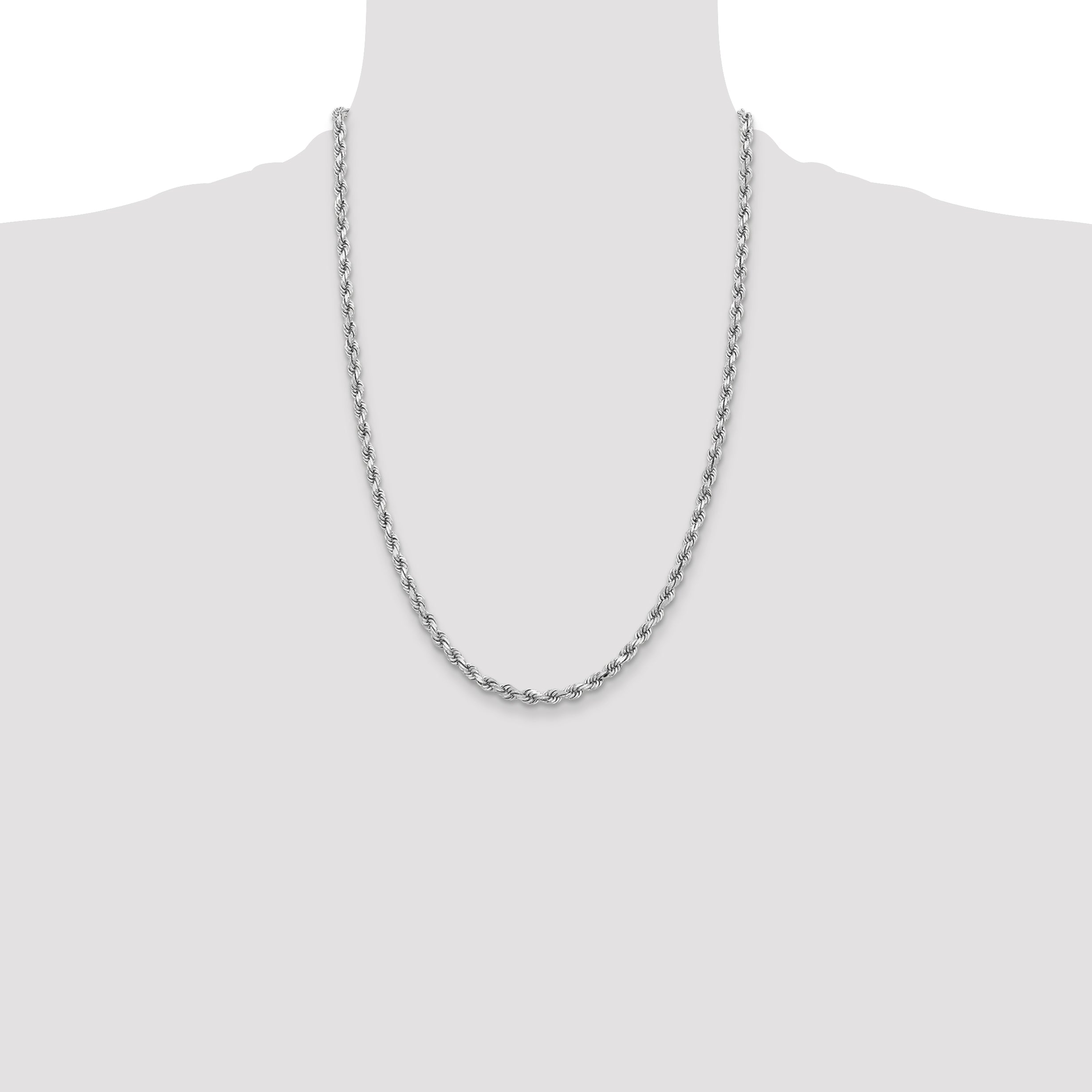 14K White Gold 24 inch 3.75mm Diamond-cut Rope with Lobster Clasp Chain