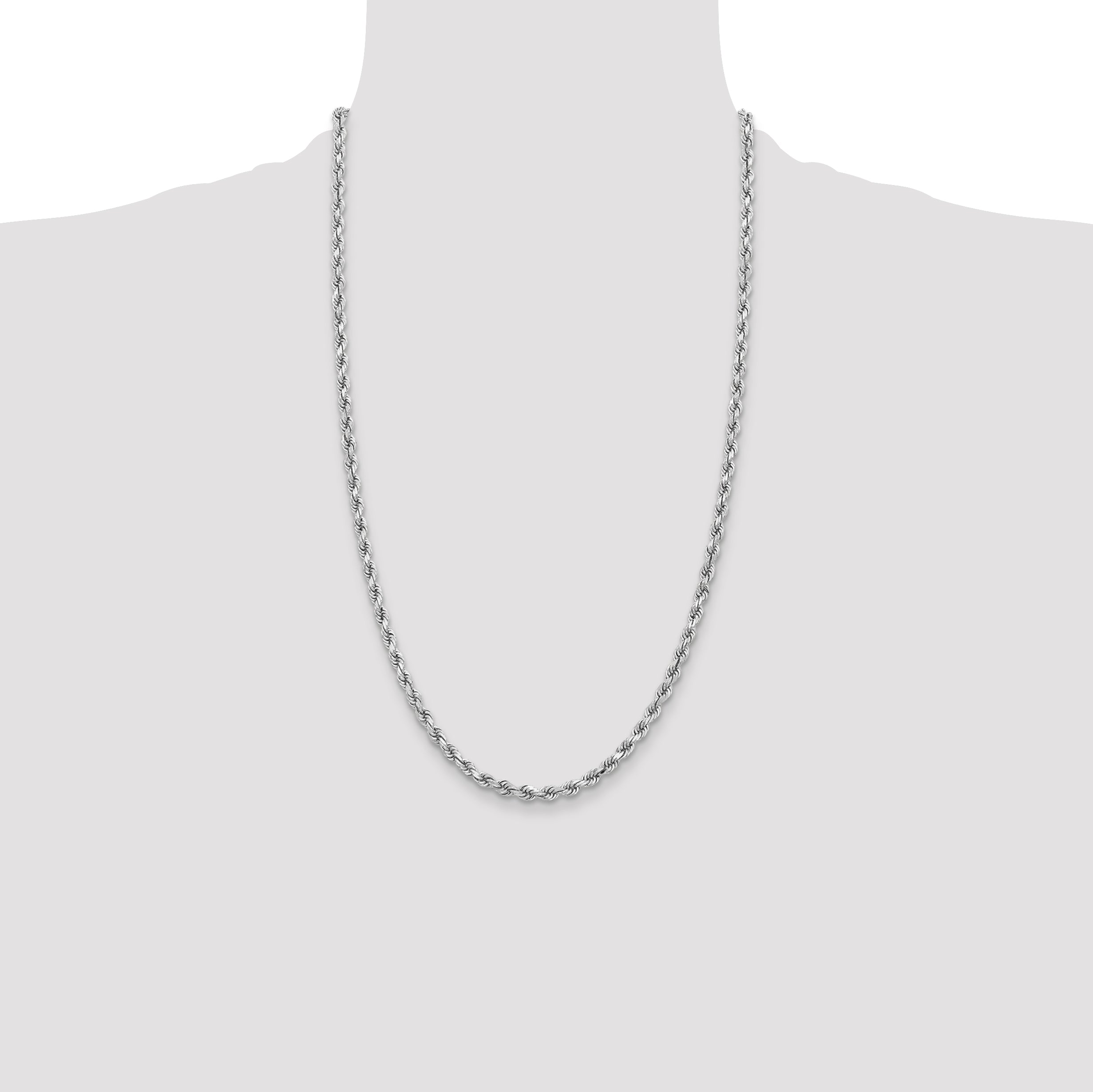 14K White Gold 26 inch 3.75mm Diamond-cut Rope with Lobster Clasp Chain