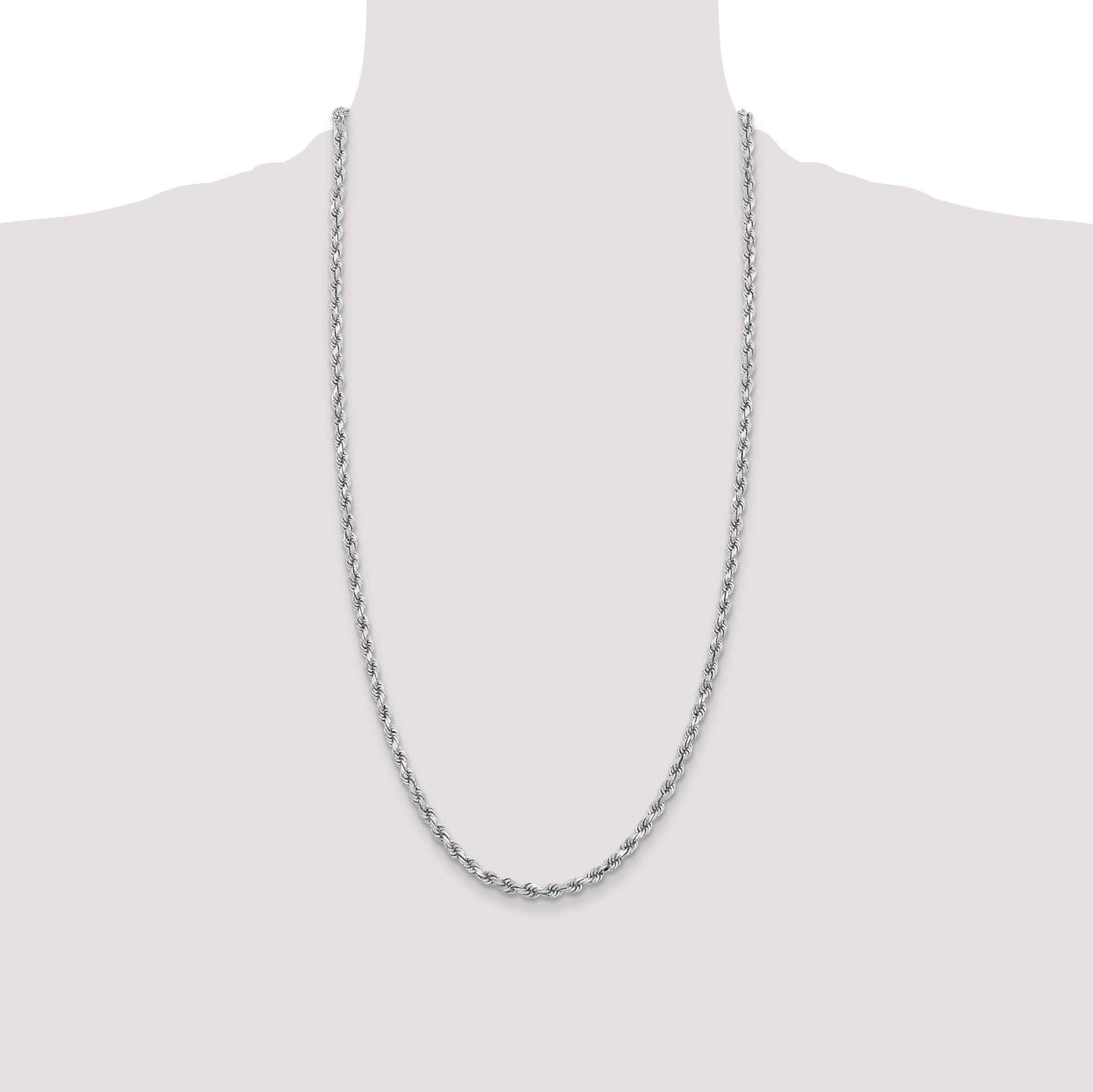 14K White Gold 28 inch 3.75mm Diamond-cut Rope with Lobster Clasp Chain