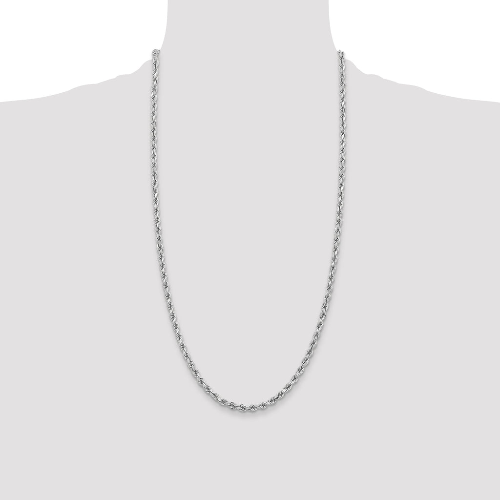 14K White Gold 28 inch 3.75mm Diamond-cut Rope with Lobster Clasp Chain