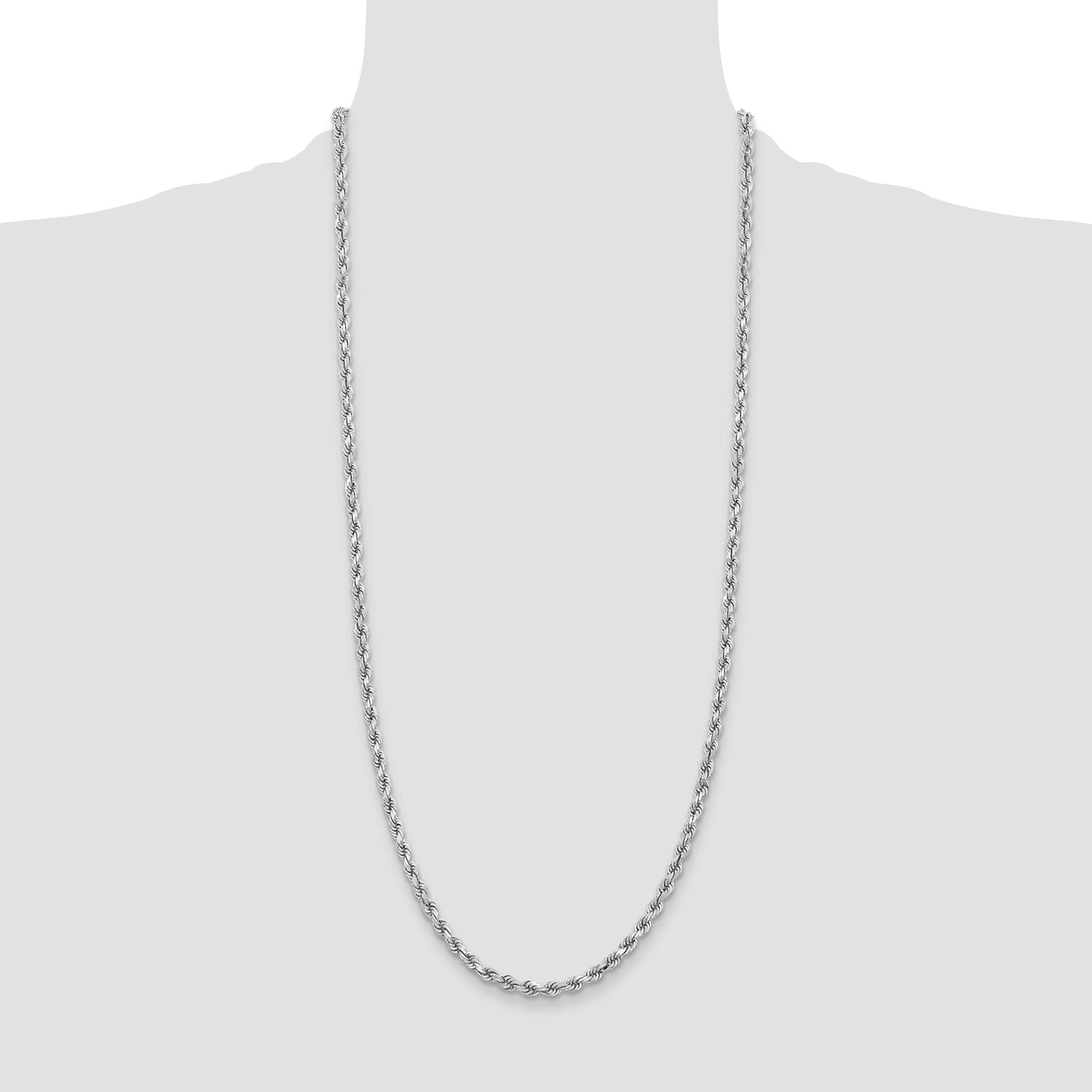 14K White Gold 30 inch 3.75mm Diamond-cut Rope with Lobster Clasp Chain