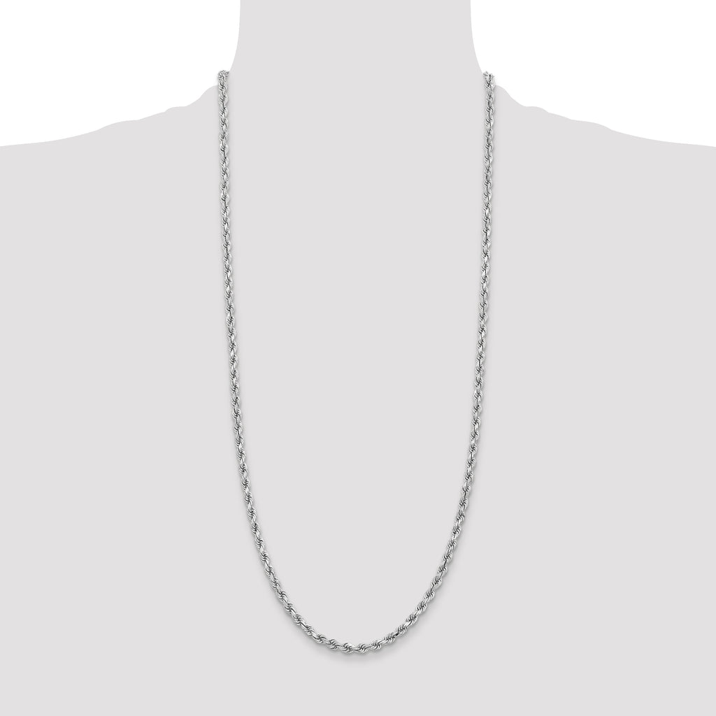 14K White Gold 30 inch 3.75mm Diamond-cut Rope with Lobster Clasp Chain