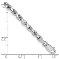 14K White Gold 9 inch 3.75mm Diamond-cut Rope with Lobster Clasp Chain