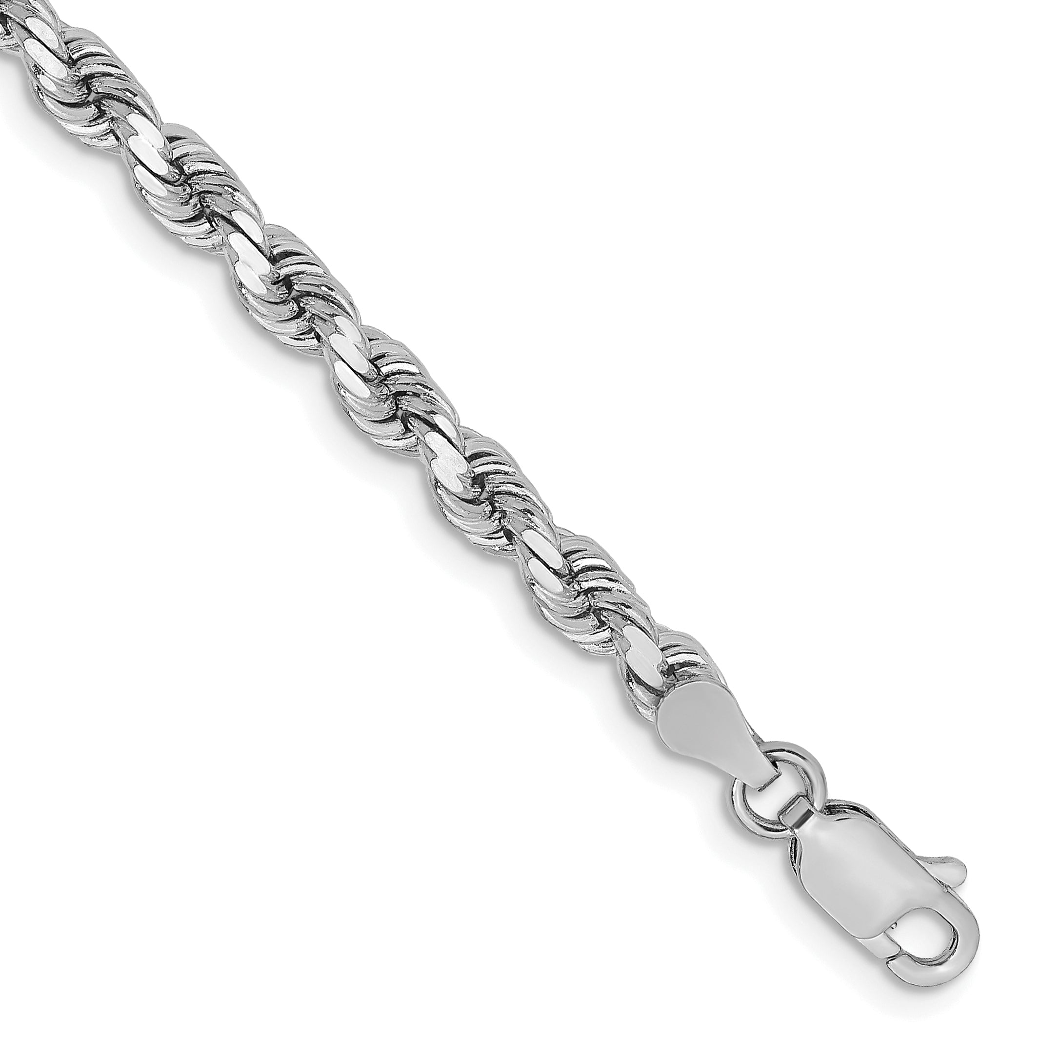 14K White Gold 9 inch 3.75mm Diamond-cut Rope with Lobster Clasp Chain Main image
