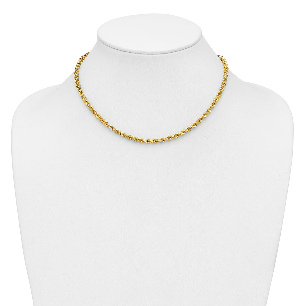 14K 16 inch 4mm Diamond-cut Rope with Lobster Clasp Chain