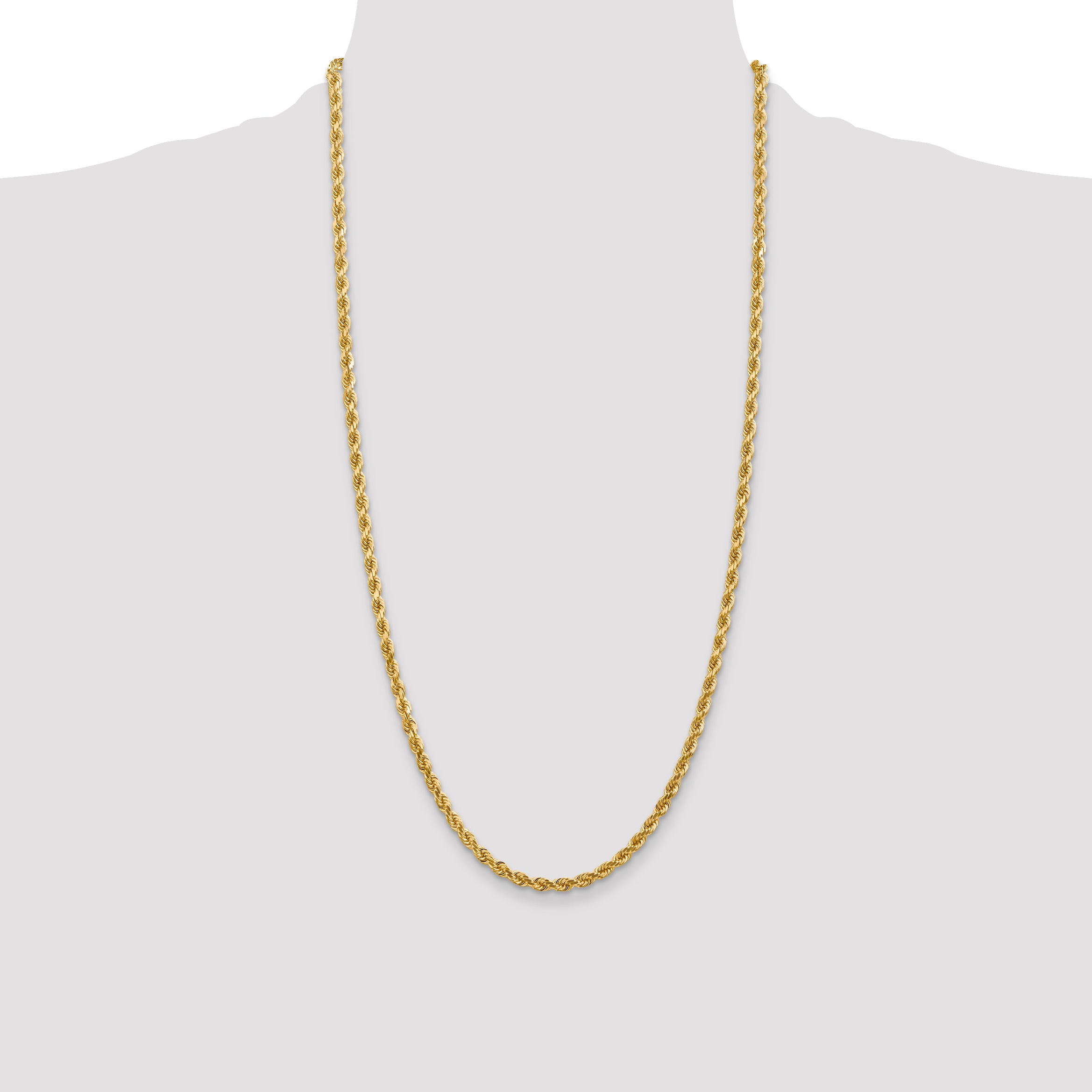 14K 28 inch 4mm Diamond-cut Rope with Lobster Clasp Chain